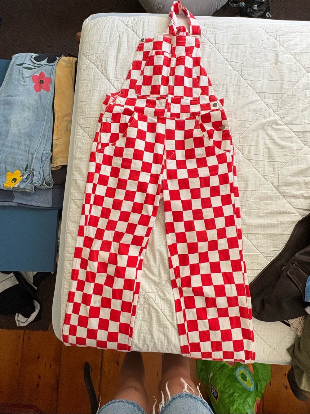 Kids Red & White Checkerboard Overalls